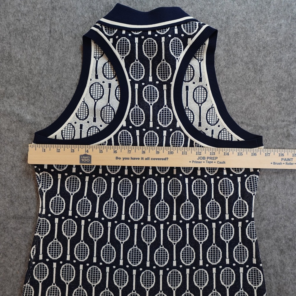 Tory Burch Dress Womens Medium Tory Burch Tech Knit Polo Tank Navy Racquets AOP - Picture 5 of 10